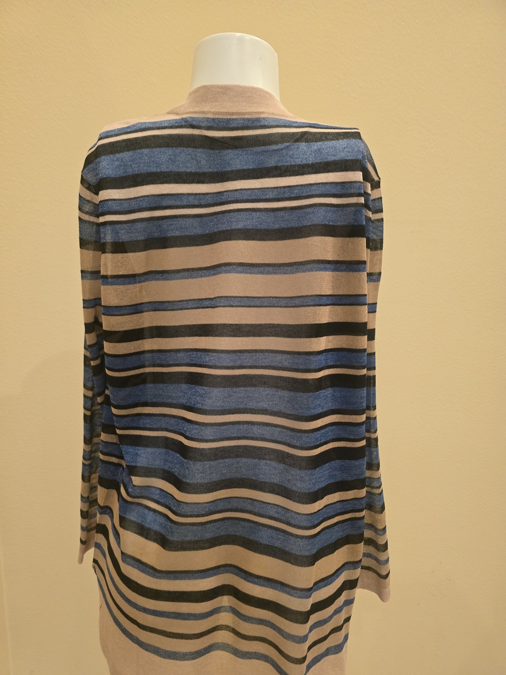 LOFT Striped Open Front Cardigan in Beige, Blue, Black - Picture 8 of 9